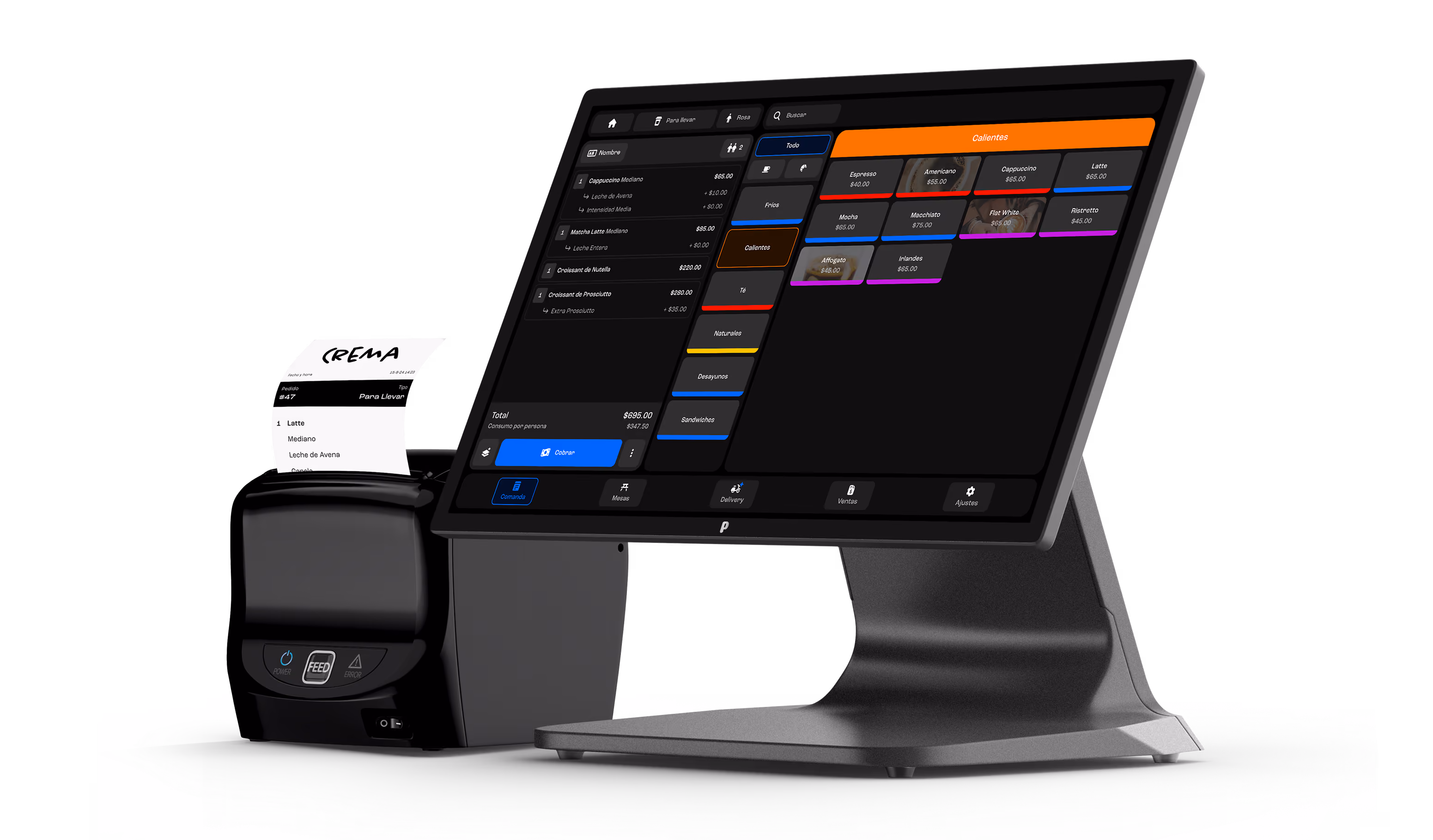 Pantalla principal del punto de venta PoloTab con menú y opciones de pago