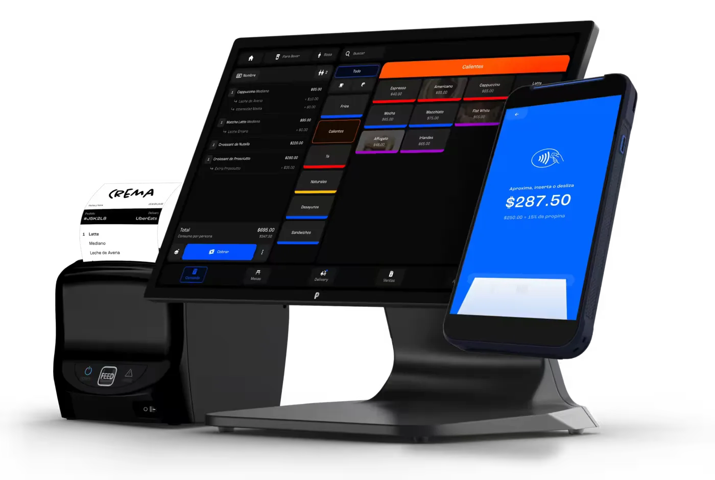 Dispositivo PoloTab mostrando interfaz de punto de venta con pantalla táctil para operación de restaurante